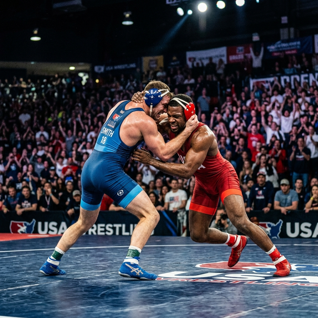 Professional wrestler in athletic stance